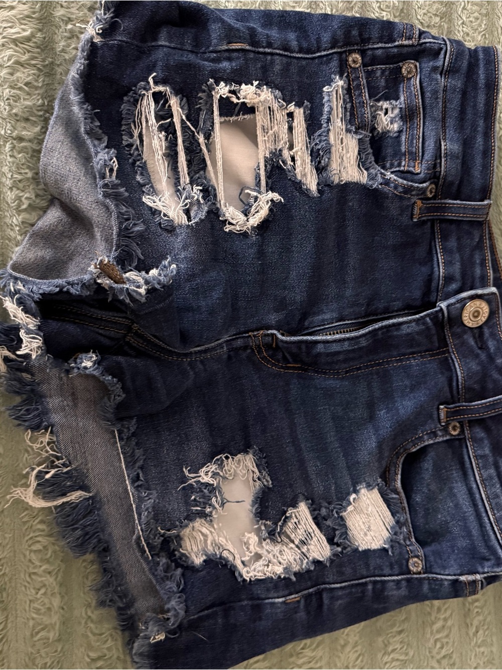 American Eagle Outfitters Distressed Dark Blue Denim Cutoff Shorts